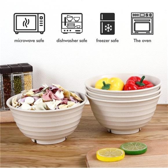 12pcs Wheat Straw Dinnerware Sets, Wheat Straw Plates and Bowls Sets - Picture 3 of 6